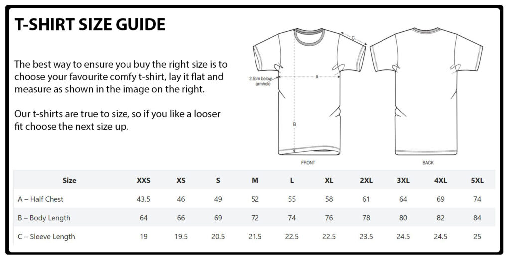 Size Guide Premium Organic Tee